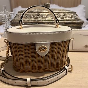 Coach Kay Authentic rattan straw Chalk White Leather Crossbody and satchel.